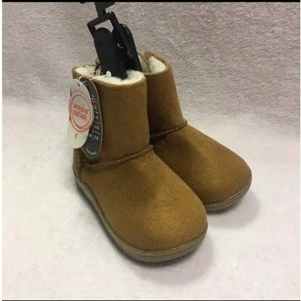 Wonder Nation Faux Suede‎ Boots Toddler 3 Brown NEW Fur Lined Cozy Winter Shoes